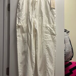 Women’s Cream Linen Pants with Drawstring and Pockets